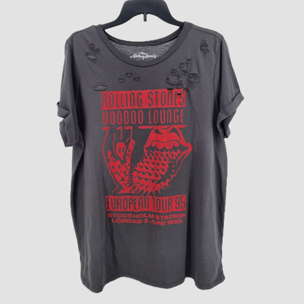 The Rolling Stones Voodoo Lounge European Tour 95 Size 1 Distressed T-Shirt Gray